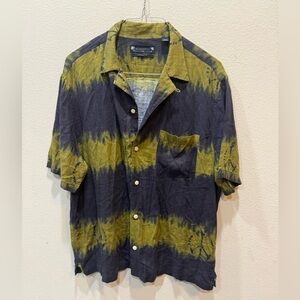 All Saints MensShirt Disarm Black Peace Sign Tye Dyed Camp Relaxed Fit Size XXL